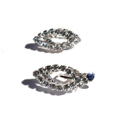Silver Crystal Rhinestone Wrap with Aurora Borealis Teardrop Center Clip Earrings 